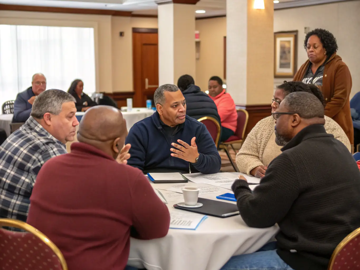 An image representing retirees voicing their concerns in a meeting, emphasizing UNIRC's advocacy for retirees' rights.